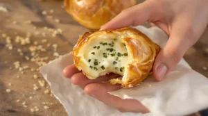 Bloß nicht krümeln: Knusprige Blätterteigtaschen mit cremigem Bärlauch-Frischkäse