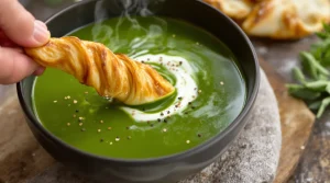 Rezept: Cremiges Bärlauch-Süppchen mit knusprigen Stangen, fertig in kurzer Zeit